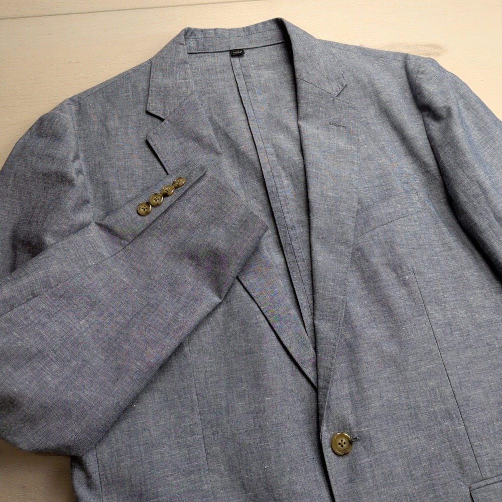 J.Crew Ludlow Blazer Mens 40R Blue Chambray Linen Cotton Unstructured Sport Coat